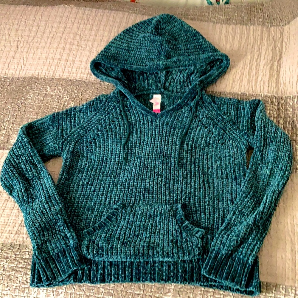 Green Teal Chenille Hoodie Sweater Sz Medium Large No Boundaries NWOT
